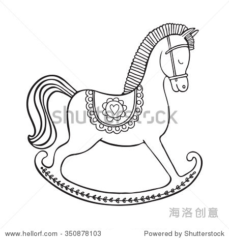 coloring page. hand drawn vector rocking horse.