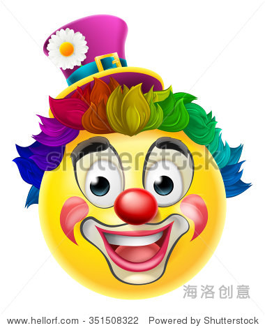 a clown cartoon emoji emoticon smiley face character with a red