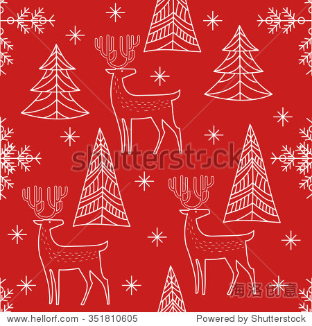 christmas pattern with deers .the reindeer snowflakes tree .