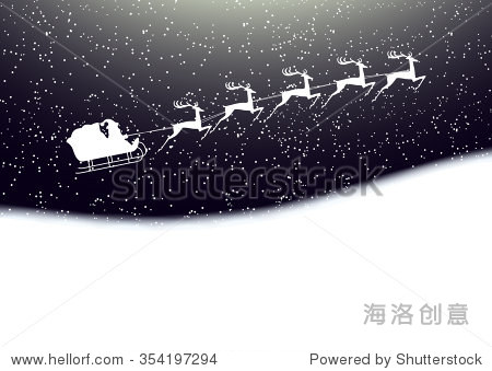 santa claus rides in a sleigh reindeer on winter background -