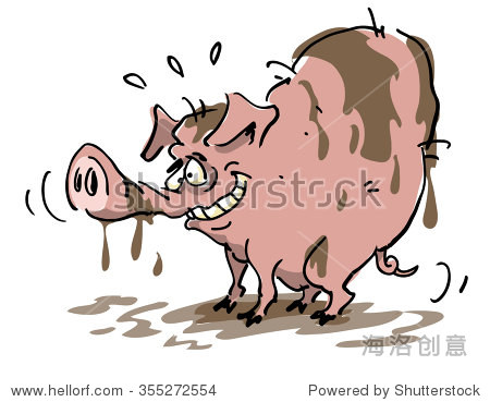 vector cartoon dirty happy pig