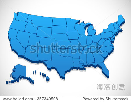 美利坚合众国--3 d地图插图的美国地图。颜色是