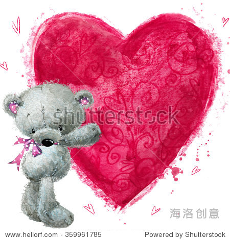 teddy bear with the big red heart. valentines greeting card.
