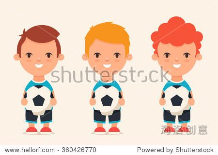 funny cartoon kids with soccer ball. vector set