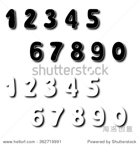 vector set of shaded numbers: white and black with white stroke.
