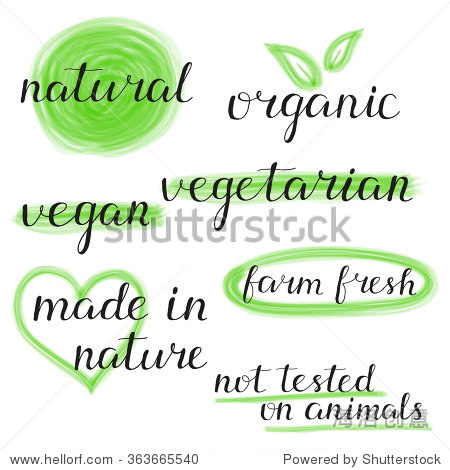 hand written words natural organic vegan vegetarian farm fresh