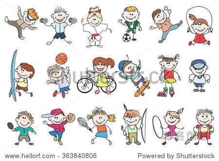 doodle children sport activity vector illustration