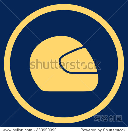motorcycle helmet vector icon. style is flat circled symbol, yellow color, rounded angles, blue background.