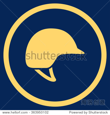 motorcycle helmet vector icon. style is flat circled symbol, yellow color, rounded angles, blue background.