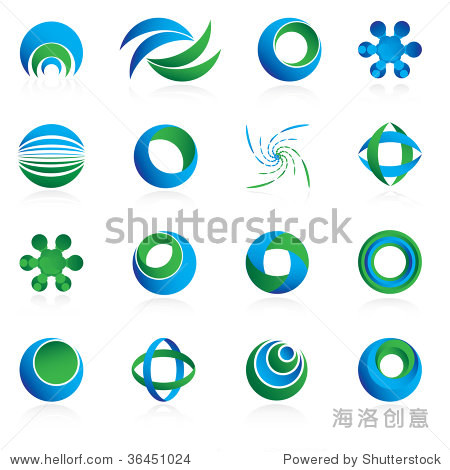 a set of blue and green circle design element icons isolated on