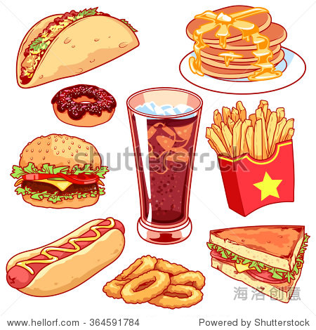 set of cartoon fast-food icons. vector icons set