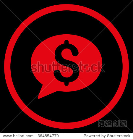 bank message vector icon. style is flat circled symbol, red color, rounded angles, black background.