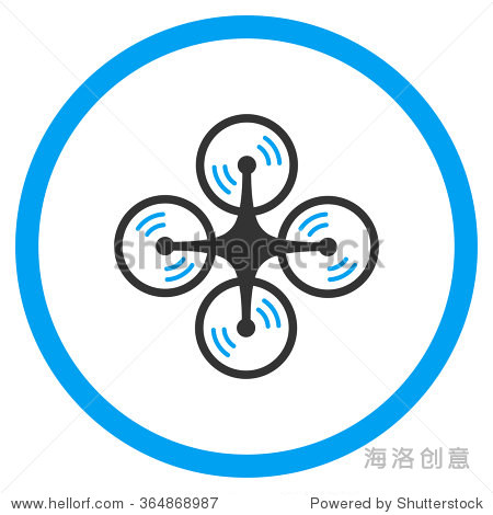 drone screw rotation glyph icon. style is bicolor flat circled symbol, blue and gray colors, rounded angles, white background.