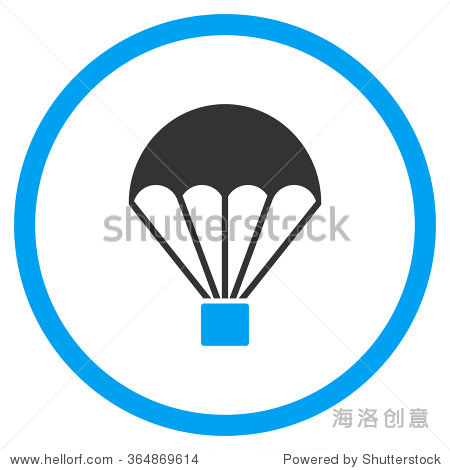 parachute vector icon. style is bicolor flat circled symbol, blue and gray colors, rounded angles, white background.