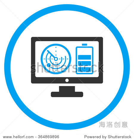 airdrone battery and locator monitor vector icon. style is bicolor flat circled symbol, blue and gray colors, rounded angles, wh