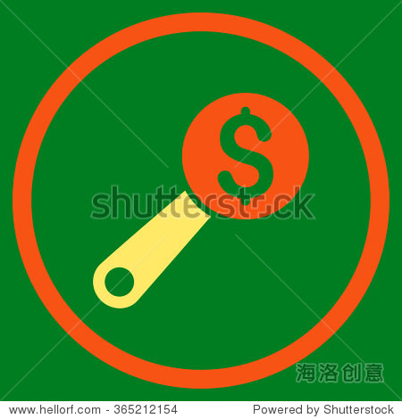 financial audit vector icon. style is bicolor flat circled symbol, orange and yellow colors, rounded angles, green background.