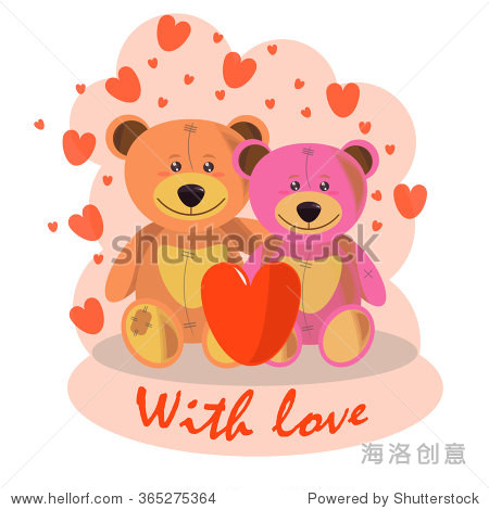 valentine card cute cartoon teddy bear with girlfriend on a