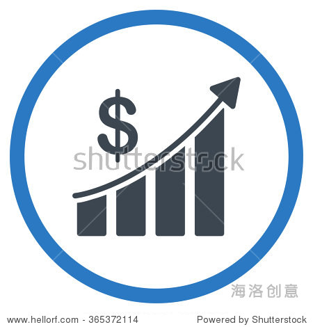 sales bar chart vector icon. style is bicolor flat circled symbol, smooth blue colors, rounded angles, white background.