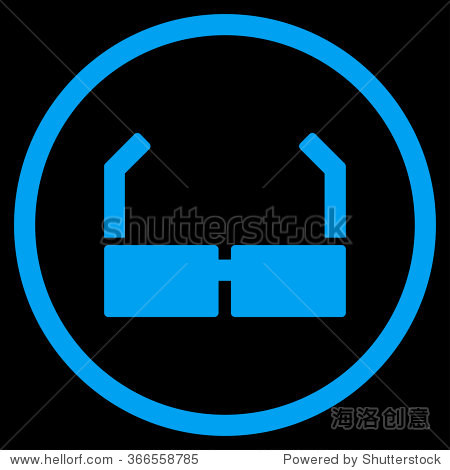 spectacles vector icon. style is flat circled symbol, blue color, rounded angles, black background.