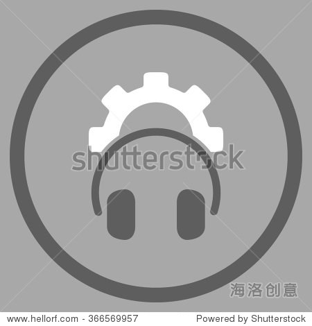 headphones configuration vector icon. style is bicolor flat circled symbol, dark gray and white colors, rounded angles, silver b