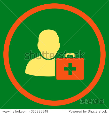 first aid man vector icon. style is bicolor flat circled symbol, orange and yellow colors, rounded angles, green background.