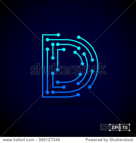 字母D logo设计模板,技术抽象点连接交叉矢量