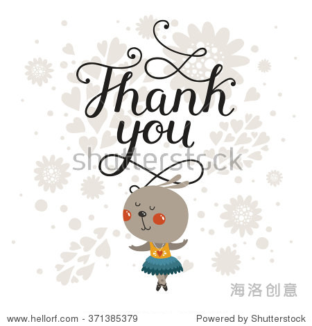 thank you. greeting card with cute rabbit and