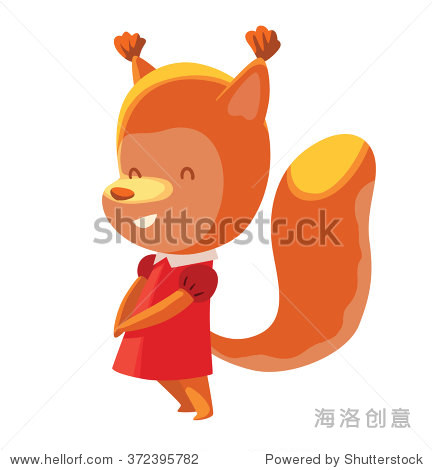 向量的卡通形象可爱的橙色松鼠,女生在红色小礼服站在_皮皮网 向量的卡通形象可爱的橙色松鼠,女生在红色小礼服站在