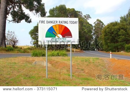 沿着路警告路标火灾危险等级在澳大利亚 - 交通