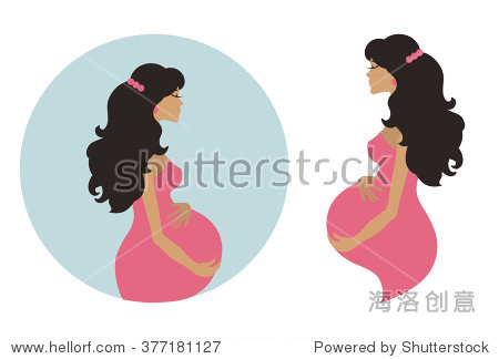 pregnant woman icon logo.he touch her belly.