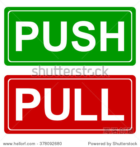 push and pull signs , vector illustration, green red icons