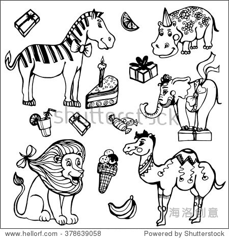 childrens holiday coloring animals. zebra hippo