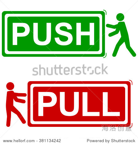 push and pull signs , vector illustration, green red icons