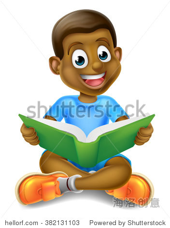 a cartoon little black boy sitting crossed legged