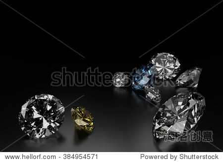 diamonds on black background, blue and yellow small diamonds