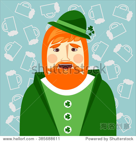funny irish man in a hat and with buttons like shamrock avatar.