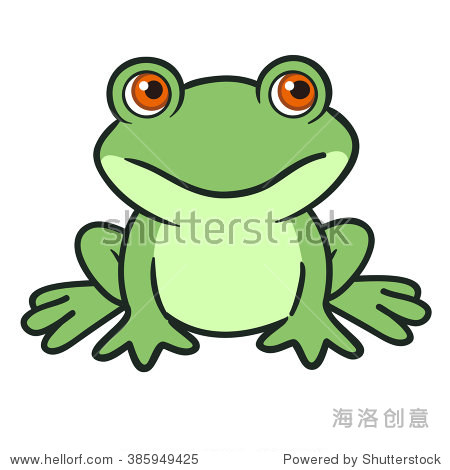 drawn cartoon illustration of a cute funny green sitting frog