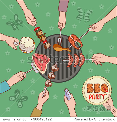 hands holding the various elements of a barbecue party