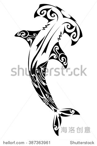 hideous hammerhead shark tattoo on white background