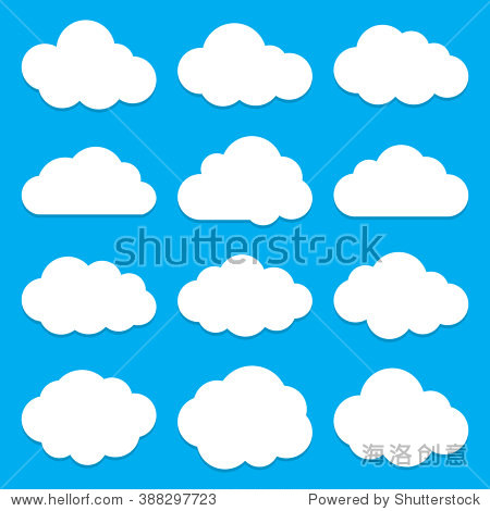 cloudiconssetvectorsymbolsofacloudswhiteonbluebackgroundvector