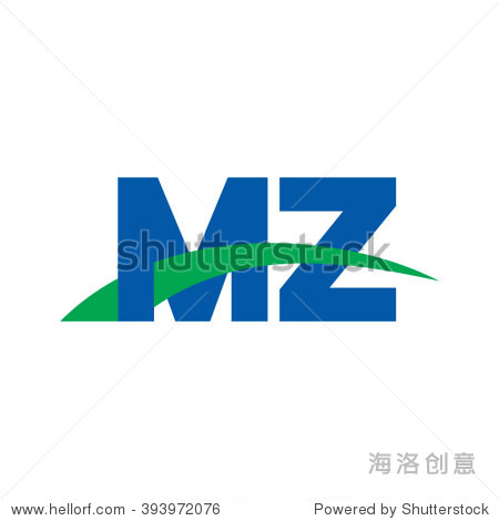 mz initial overlapping swoosh letter logo blue green