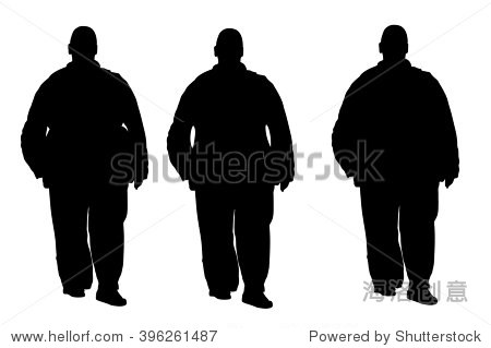 fat man vector silhouette isolated on white back.