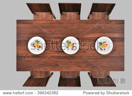 table solid wood and plates top view on wooden table background
