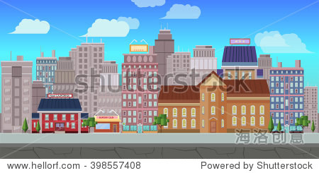 城市游戏背景2 d游戏应用程序。矢量设计。Ti