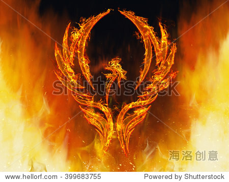 illustration of a phoenix bird in flames with wings rising from
