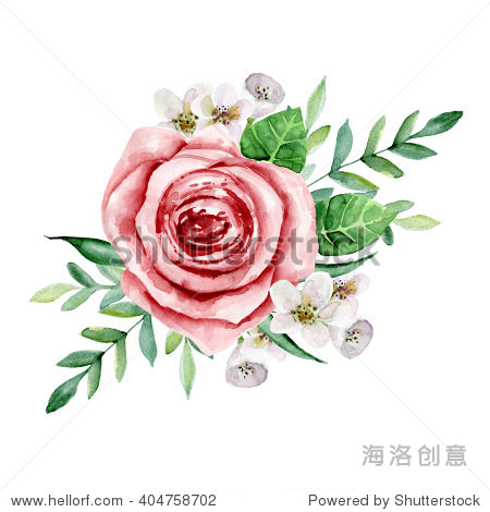 bouquet with red roses. watercolor hand drawn