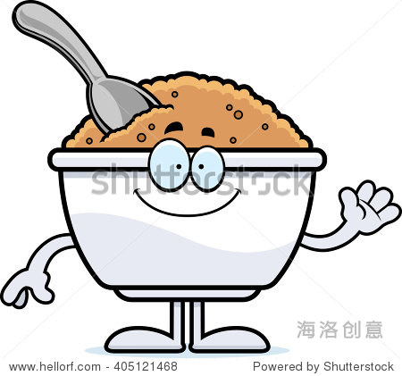 a cartoon illustration of a bowl of oatmeal waving.