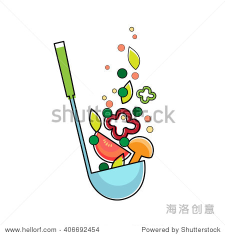 soup ladle with vegetables kitchen spoon flat vector