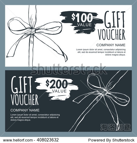 vector gift voucher template with hand drawn outline bow ribbons