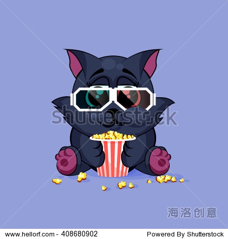 emoji character cartoon black cat chewing popcorn watching movie